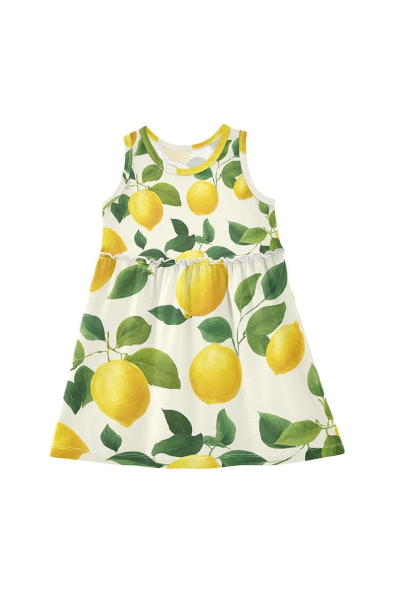 Girls Dress Lemon Simple Design Sleeveless Dress for Girls Hem A-Line Casual Sundress