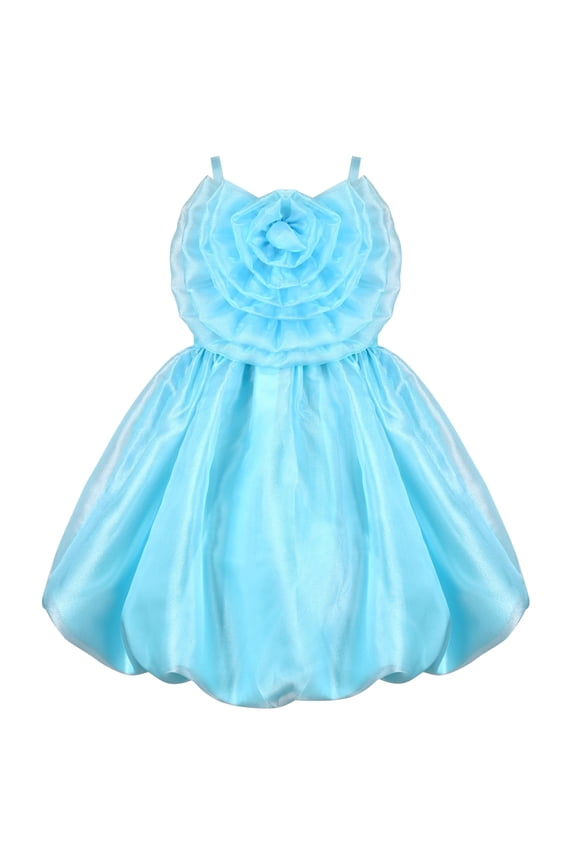 Girls Dress Light Blue Flower Ruffle Sleeveless Strap Party Pageant 8 Years