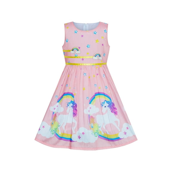 Girls Dress Light Pink Unicorn Rainbow Summer Sundress 7-8 Years