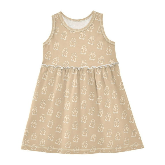 Girls Dress Line Cookie Man Sleeveless Dress for Girls Hem A-Line Casual Sundress