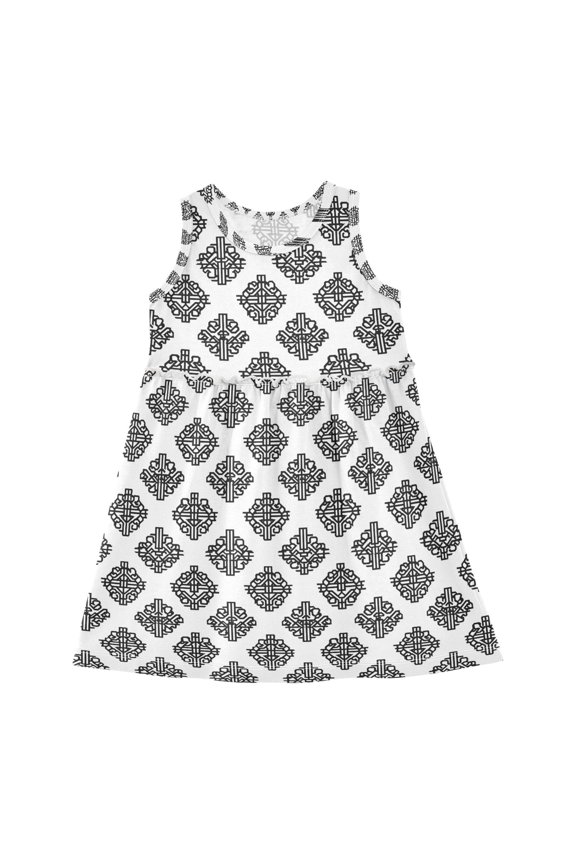 Girls Dress Line Drawing Sleeveless Dress for Girls Hem A-Line Casual Sundress