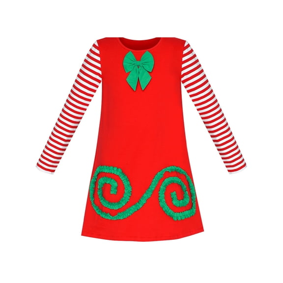 Girls Dress Long Sleeve Christmas Green Bow Tie Holiday Party 8 Years