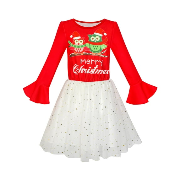 Girls Dress Long Sleeve Christmas Owl Sparkling Sequin Tulle 5
