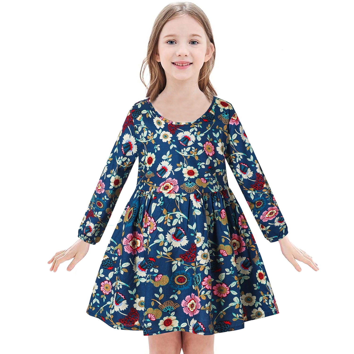 Girls Dress Long Sleeve Dresses Kids Print Casual Dresses for Little ...