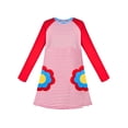 thumbnail image 1 of Girls Dress Long Sleeve Red Flower Embroidery Striped Casual Cotton 4 Years, 1 of 6