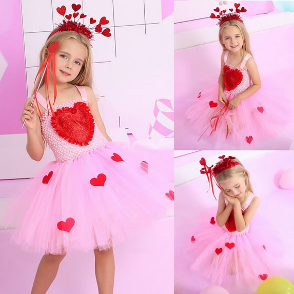Girls Dress Lover Heart Letter Print Tulle Dress Girls Valentines Outfit Girls Birthday Dress for Girls 6-7 Years