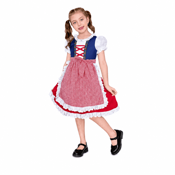 Sunny Fashion Girls Dress Maid Lace Apron German Dirndl Bavarian Oktoberfest 7 Years