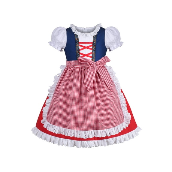 Girls Dress Maid Lace Apron German Dirndl Bavarian Oktoberfest 7 Years