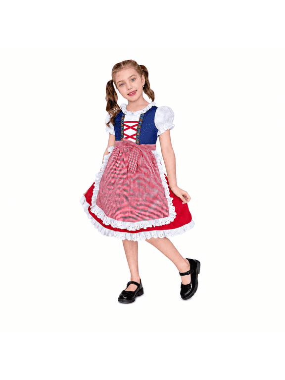 Girls Dress Maid Lace Apron German Dirndl Bavarian Oktoberfest 8 Years