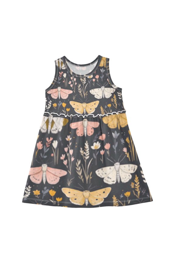 Girls Dress Moth Sleeveless Dress for Girls Hem A-Line Casual Sundress