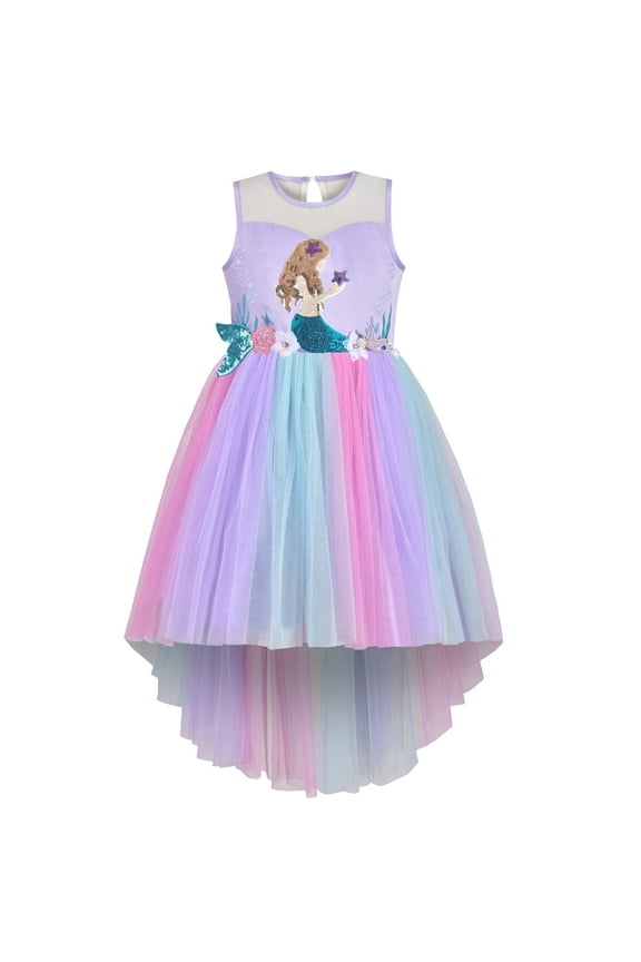 Girls Dress Multicolor Rainbow Mermaid Tail Princess Birthday Party 5 Years