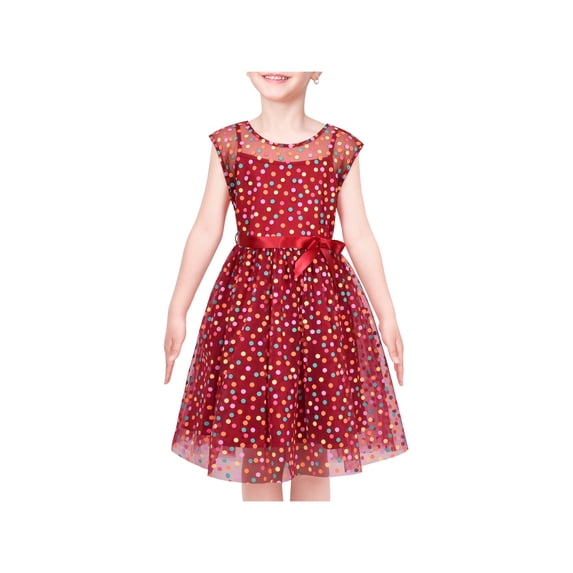 Girls Dress Multicolor Rainbow Polka Dot Classic Red Tulle Party Gown 6 Years