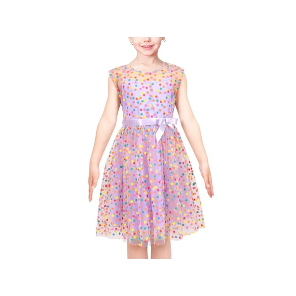 Girls Dress Multicolor Rainbow Polka Dot Retro Purple Tulle Party Gown 12 Years