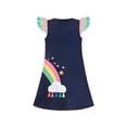 thumbnail image 1 of Girls Dress Navy Blue Tee A-line Rainbow Embroidery Ruffle Flare Sleeve 7 Years, 1 of 1