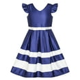 thumbnail image 1 of Girls Dress Navy Blue V-neckline Ribbon Color Contrast 6, 1 of 6