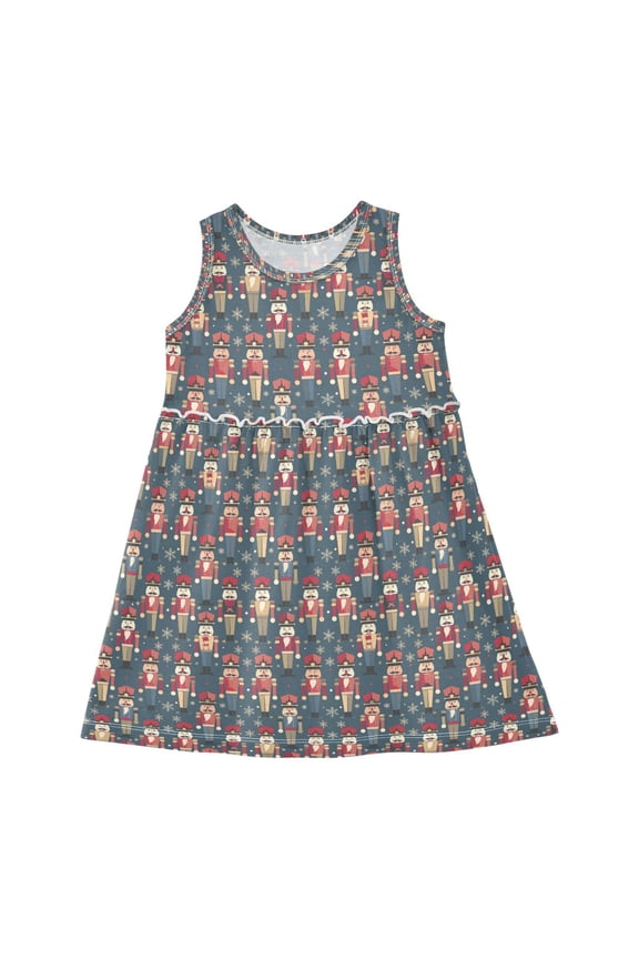 Girls Dress Nutcracker Pattern Sleeveless Dress for Girls Hem A-Line Casual Sundress