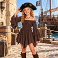 thumbnail image 1 of Girls Dress Off Shoulder Sleeve Smocked Waist Handkerchief Dress For Halloween Cosplay Party(Brown,11-12 Years), 1 of 5