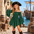 thumbnail image 1 of Girls Dress Off Shoulder Sleeve Smocked Waist Handkerchief Dress For Halloween Cosplay Party(Dark Green,4-5 Years), 1 of 5