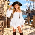 thumbnail image 1 of Girls Dress Off Shoulder Sleeve Smocked Waist Handkerchief Dress For Halloween Cosplay Party(White,9-10 Years), 1 of 5