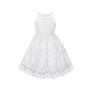 Girls Dress Off White Embroidered Flower Halter Dress Wedding Party 5 Years