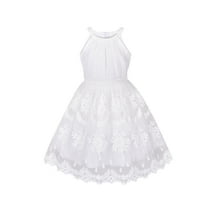 Girls Dress Off White Embroidered Flower Halter Dress Wedding Party 5 Years