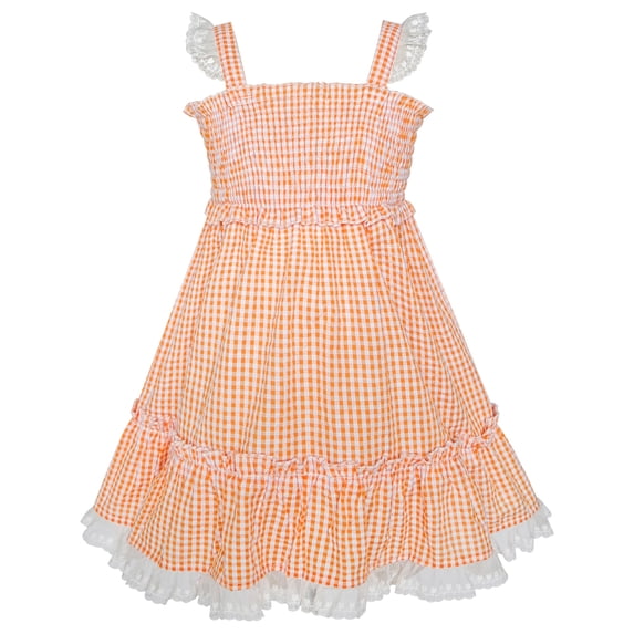 Girls Dress Orange Tank Smocked Ruffle Skirt Sundress 4