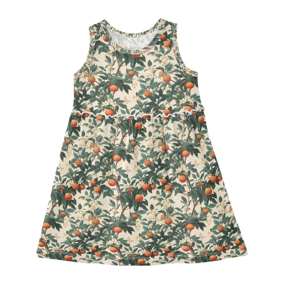 Girls Dress Orange Tree Sleeveless Dress for Girls Hem A-Line Casual Sundress