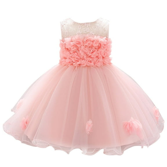 Girls Dress Pageant Gown Bridesmaid Wedding Floral Princess Dresses Baby Girl Dress Pink 0 Months-6 Months