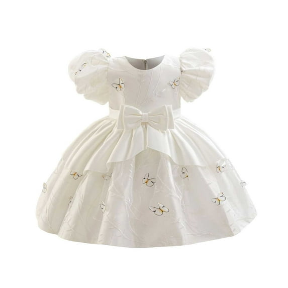 Girls Dress Pageant Princess Dress for Kid Tiered Birthday Party Wedding Bridesmaid Flower Girl Dresses White 4-5 Years