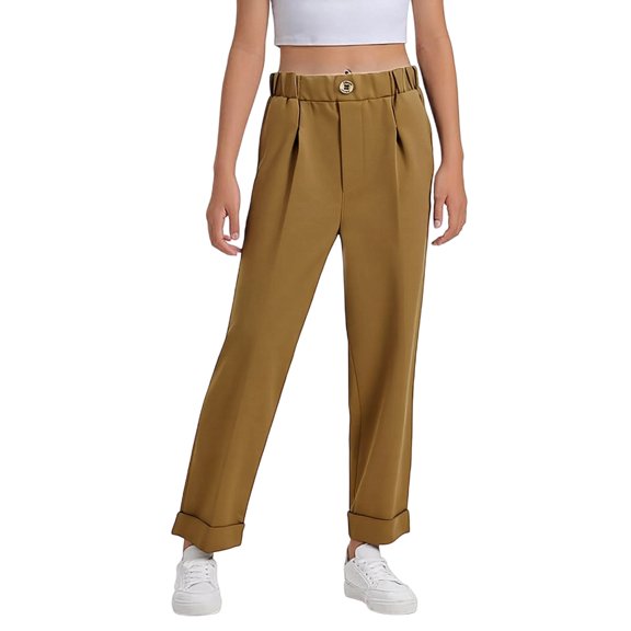 Xijirk Girls Sweatpants,Formal Dress Pants Classic Trousers School Performance Outfit Casual Everyday Wear Comfortable Stretch Fabric,Girls Pants,02 Coffee,3-4 Years