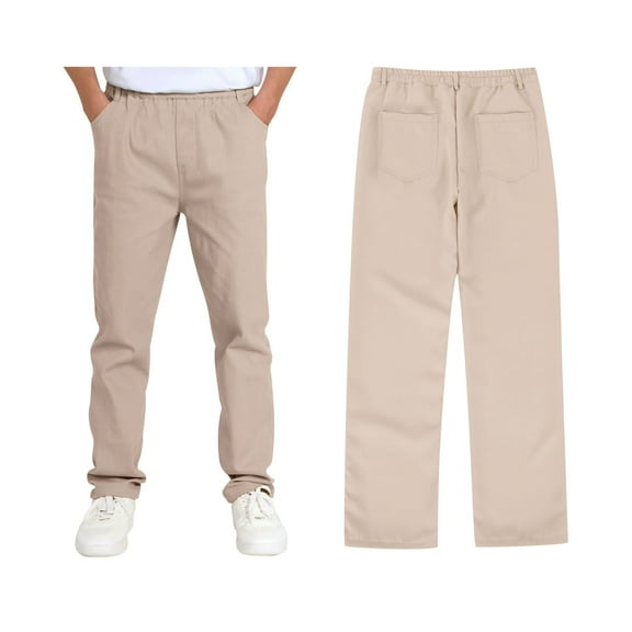 Girls Dress Pants High Stretch Elastic Waist Flat Front School Slacks with Pockets for Kids