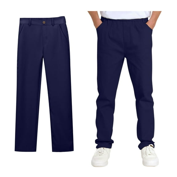 Girls Dress Pants High Stretch Elastic Waist Flat Front School Slacks with Pockets for Kids