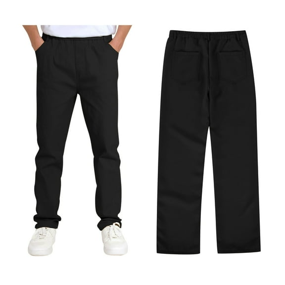 Girls Dress Pants High Stretch Elastic Waist Flat Front School Slacks with Pockets for Kids