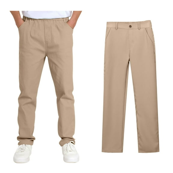 Girls Dress Pants High Stretch Elastic Waist Flat Front School Slacks with Pockets for Kids