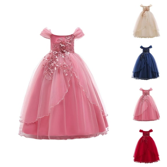 Girls Dress Party Dresses for Girls Kids Dress Princess Dress Line Shoulder Girl Performance Dress Long Pommel Dress Party