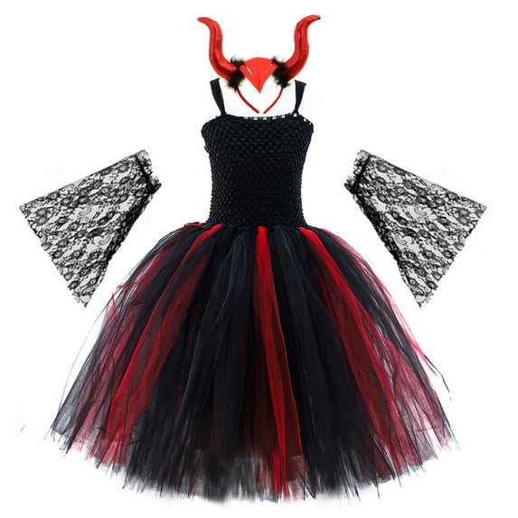 Girls Dress Performance Tutu Evening Dress Princess Dress,With Skirt,Sleeves And Horns Headband