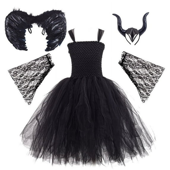 Girls Dress Performance Tutu Evening Dress Princess Dress,With Skirt,Sleeves Horns Headbandand Feather Shawl