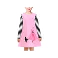 thumbnail image 1 of Girls Dress Pink Cartoon Lady Walking Dog Embroidery Plaid Long Sleeve 5 Years, 1 of 6