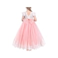 thumbnail image 1 of Girls Dress Pink Lace Pearl V-back Bow Tulle Wedding Bridesmaid 7 Years, 1 of 7
