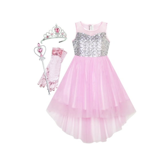 Girls Dress Pink Magic Hi-low Wand Princess Crown Dress Up Costume 7 Years