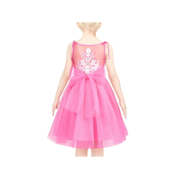 Girls Dress Pink Polka Dot Retro Flower Embroidery Bow Tie Formal Party 12 Years