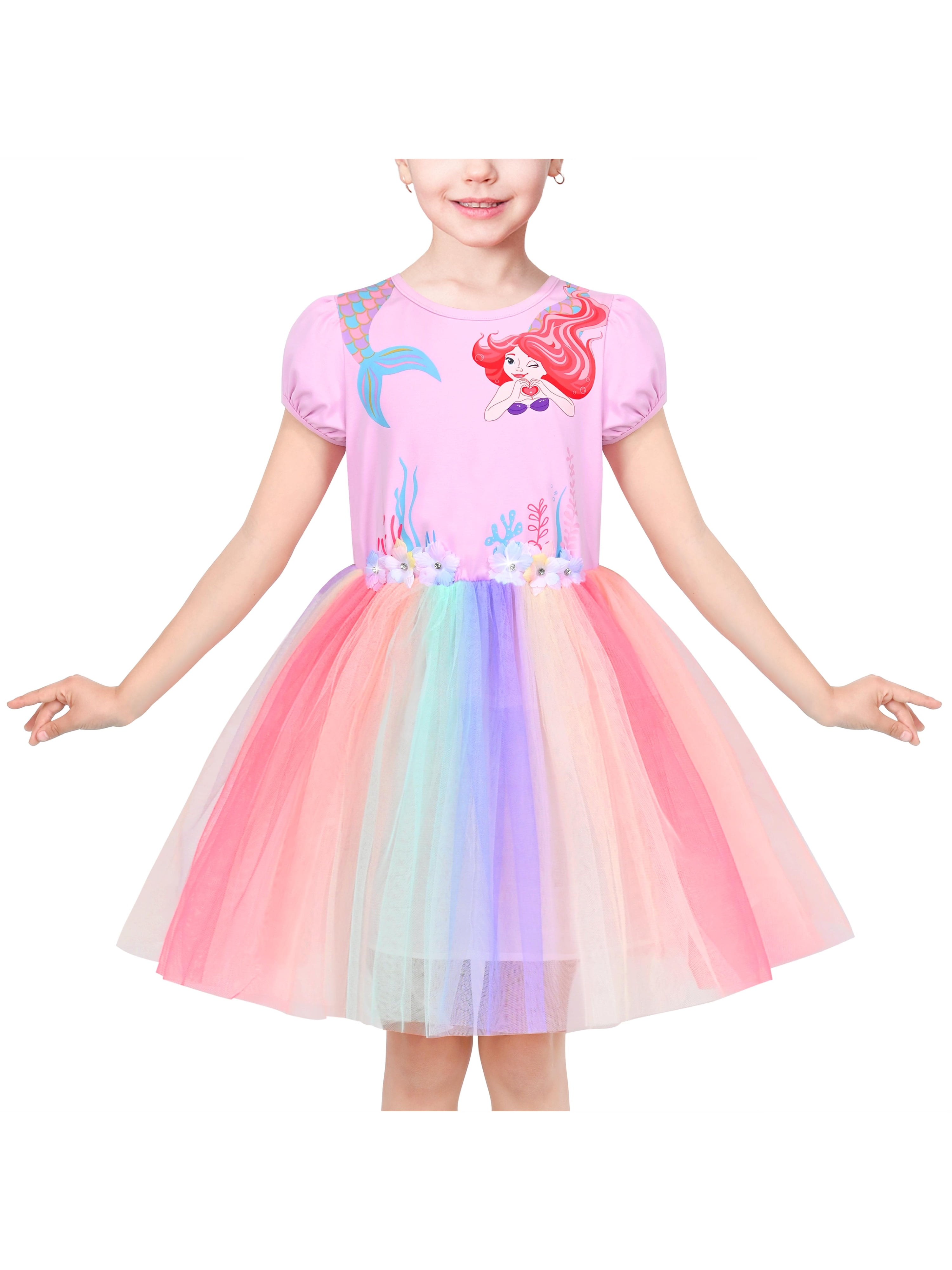 Girls Dress Pink Rainbow Mermaid Princess Puff Sleeve Tulle Casual 8 Years  - Walmart Business Supplies