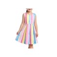 thumbnail image 1 of Girls Dress Pink Rainbow Striped Heart Hollow Back Casual Cotton Summer Dresses for Girls 4 Years, 1 of 5