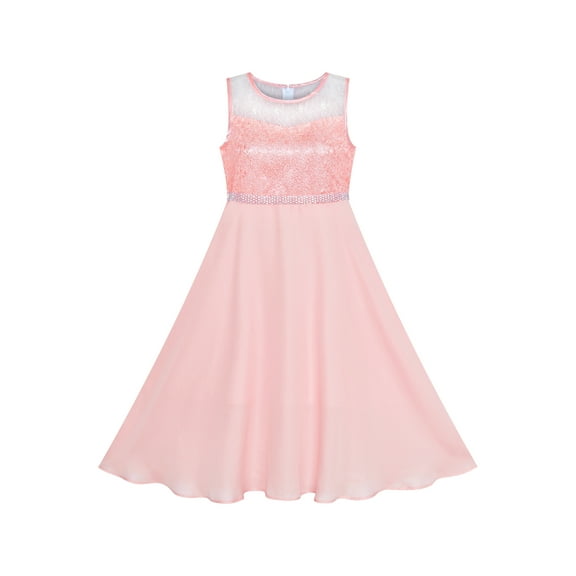 Girls Dress Pink Rhinestone Chiffon Bridesmaid Dance Maxi Gown 14 Years