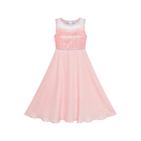 Girls Dress Pink Rhinestone Chiffon Bridesmaid Dance Maxi Gown 6 Years