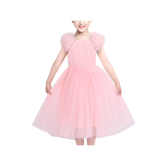 Girls Dress Pink Ruffle Tulle Birthday Party Elegant Formal Bridesmaid 7 Years