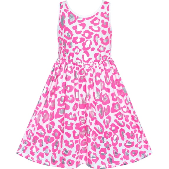 Sunny Fashion Girls Dress Pink Shinning Leopard Casual Sundress 4 Years