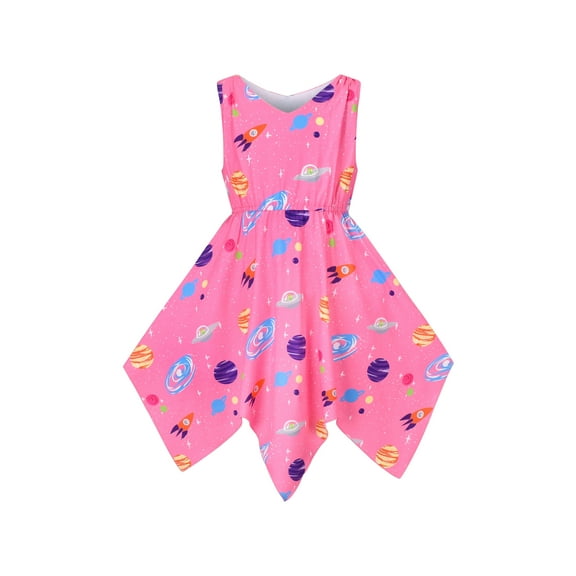 Girls Dress Pink Space Star Rocket Planet Hanky Hem Unicorn 12 Years