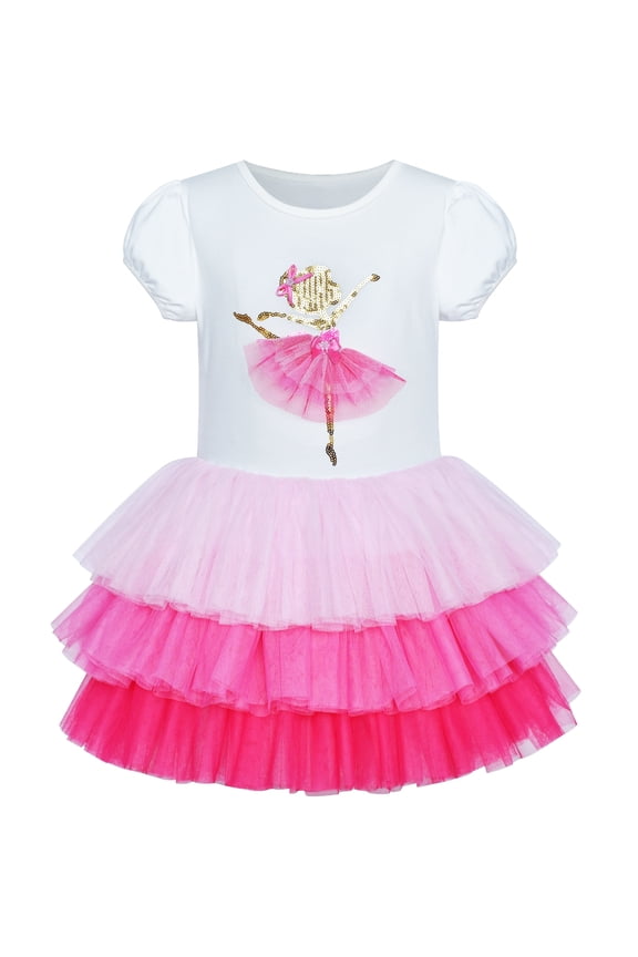 Girls Dress Pink Tutu Dancing Tiered Skirt Ballet Party 7 Years