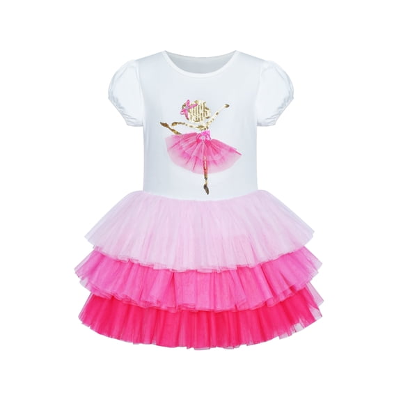Girls Dress Pink Tutu Dancing Tiered Skirt Ballet Party 7 Years